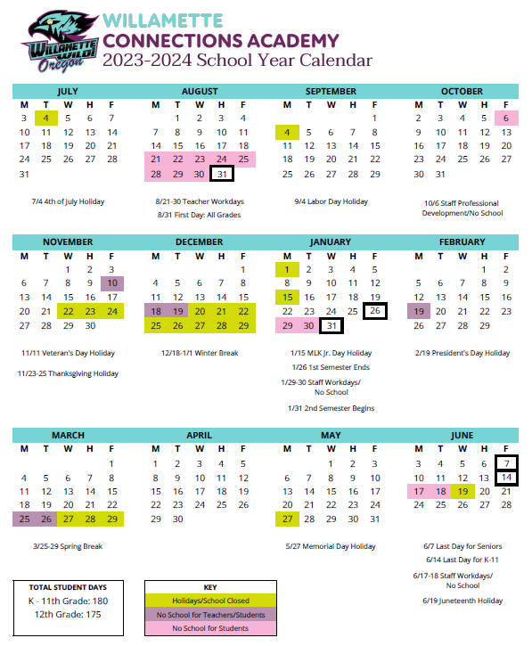 Willamette Academic Calendar Nona Thalia